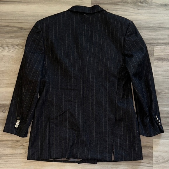 Elegant Double-Breasted Black  VTG Pinstripe Blazer 3/4 sleeve patrick hellman - Picture 6 of 8